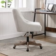 thumbnail image 5 of Swivel Office Chair, Modern Tufted Linen Upholstered Swivel Task Chair with Wood Base and Wheels, Height Adjustable Work Chair Leisure Shell Vanity Chair for Bedroom Living Room, Beige, 5 of 7