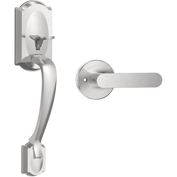 Front Door Handle, Exterior Door Handle with Passage Lever, Vintage Front Entry Door Handle No Lock, Reversible for Left & Right Handed Doors, Lower Half Grip, Brushed Nickel