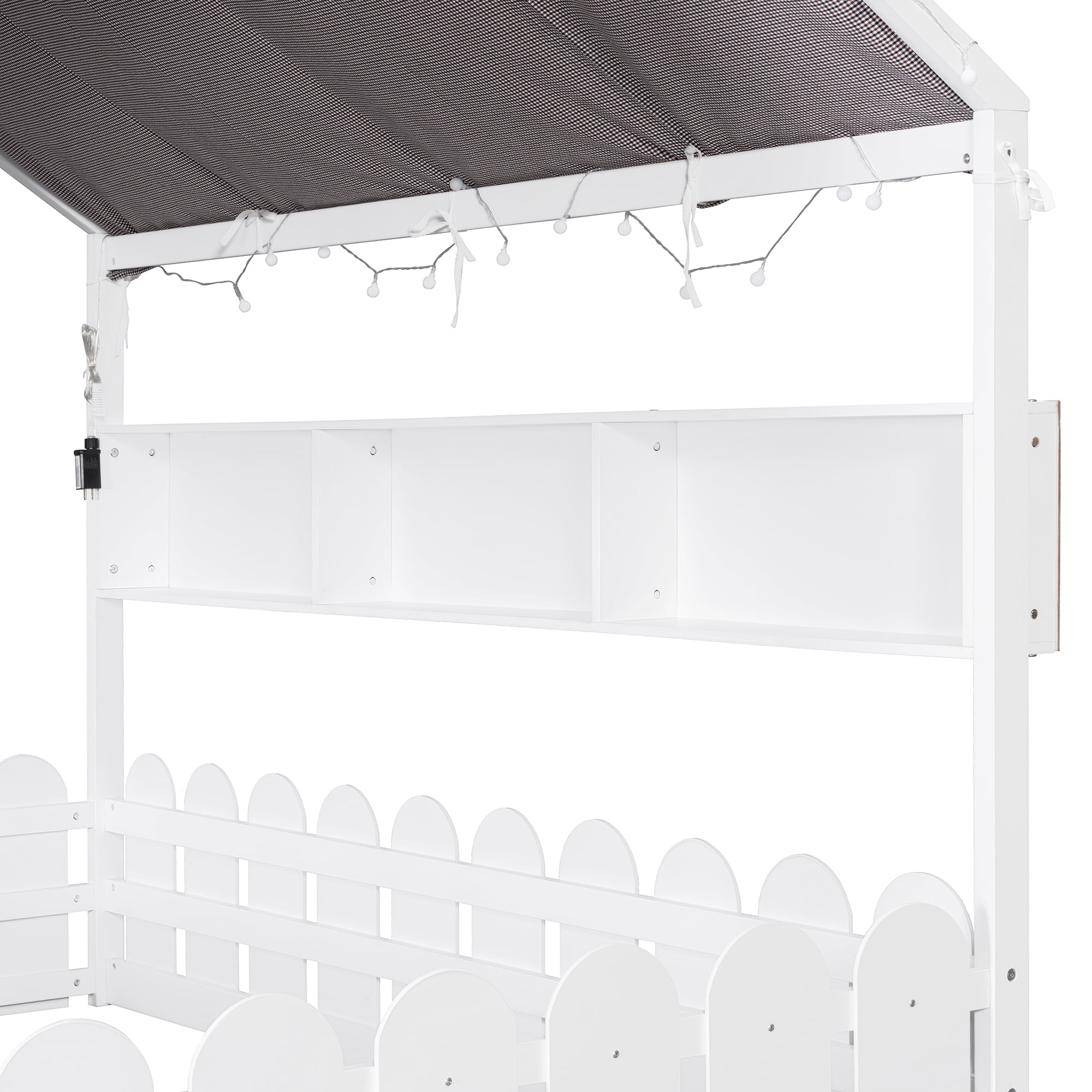 Sailvan Full Size Montessori House Bed for Kids, Floor Bed with Fence Railings, Slats not included