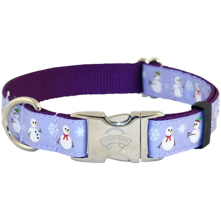 Premium Patterned Dog Collars - Country Brook Design® Premium Christmas Snowman Ribbon Dog Collar