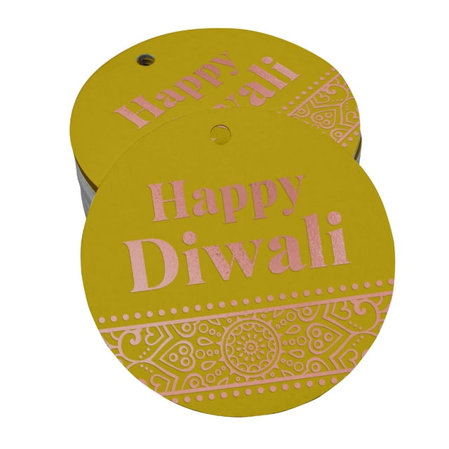 Inkdotpot Étiquette Joyeux Diwali en Feuille d'Or Rose Véritable 50 Pcs