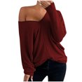 thumbnail image 2 of Womens Top Clearance Women Fashion Casual Solid V-Neck Loose Long Sleeve T-shirt Top Blouse Pullover, 2 of 5