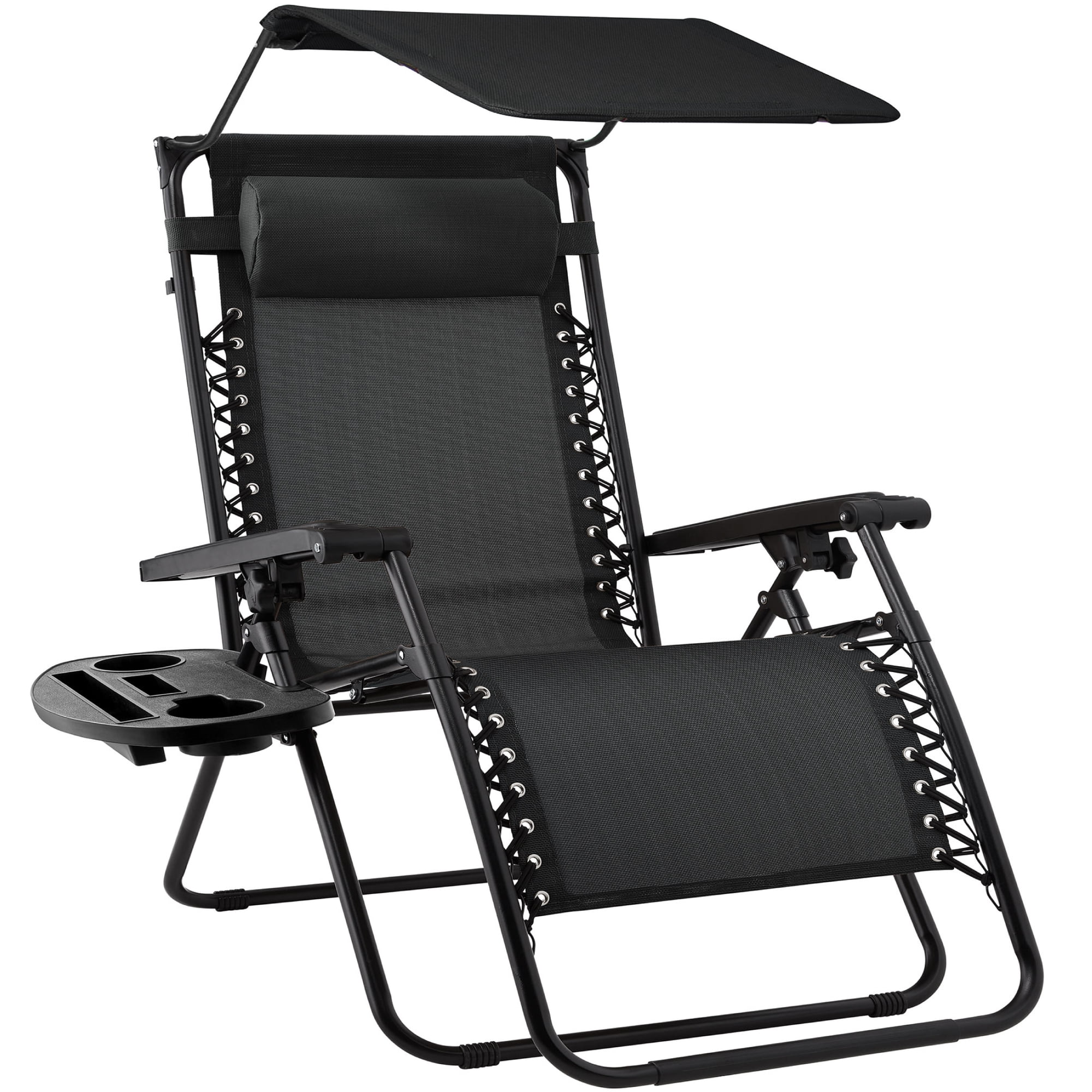 Best Choice Products Folding Zero Gravity Recliner Patio Lounge Chair w/ Canopy Shade - Black