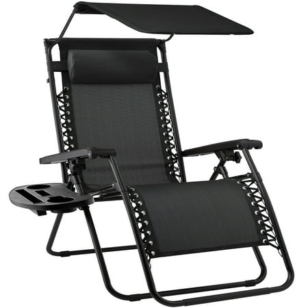 Best Choice Products Folding Zero Gravity Recliner Patio Lounge Chair W/ Canopy Shade, Headrest, Tray - Black