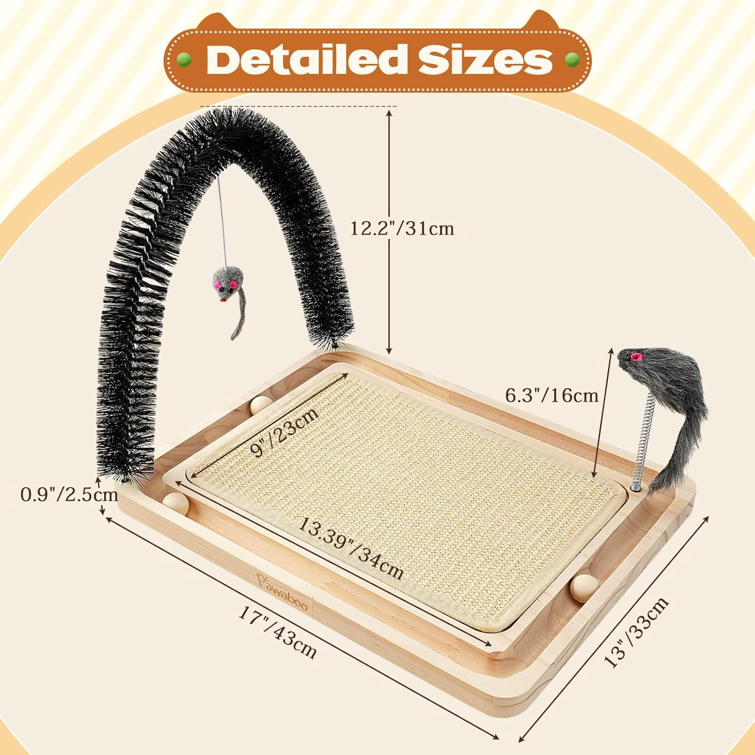 Pawaboo Sisal Cat Scratcher Toy, 16.93"×12.99"×12.20" Cat Scratcher Toy with Ball Track, Wooden Interactive Toys for Indoor Cats Scratch Pad, Cats Chasing Hunting Physical Exercise Toys