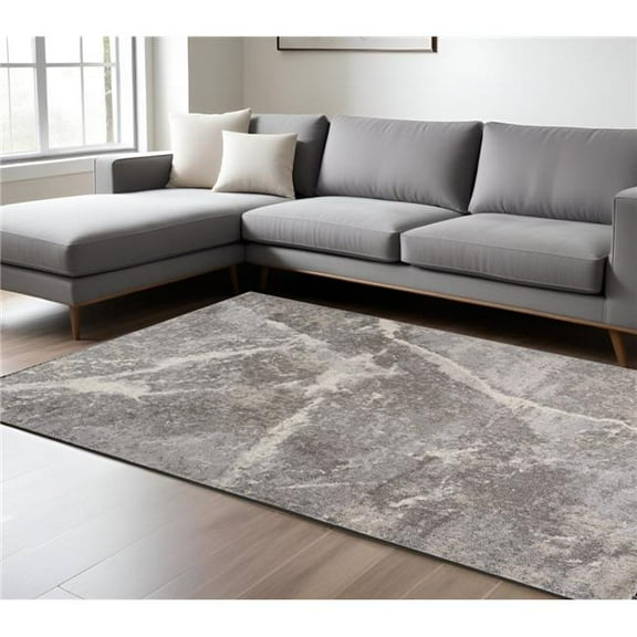 HomeRoots 558387 8 x 11 ft. Abstract Rectangle Area Rug, Gray & Ivory