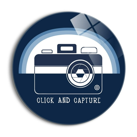 Click And Capture Blue Camera Rainbow 24 inch Glass Round Wall Hanging Sign