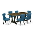 thumbnail image 2 of East West Furniture V677SI121-7 7-Piece Modern Dining Table Set- 6 Dining Padded Chairs with Blue Linen Fabric Seat and Button Tufted Chair Back - Rectangular Table Top & Wooden Legs - Distressed..., 2 of 10