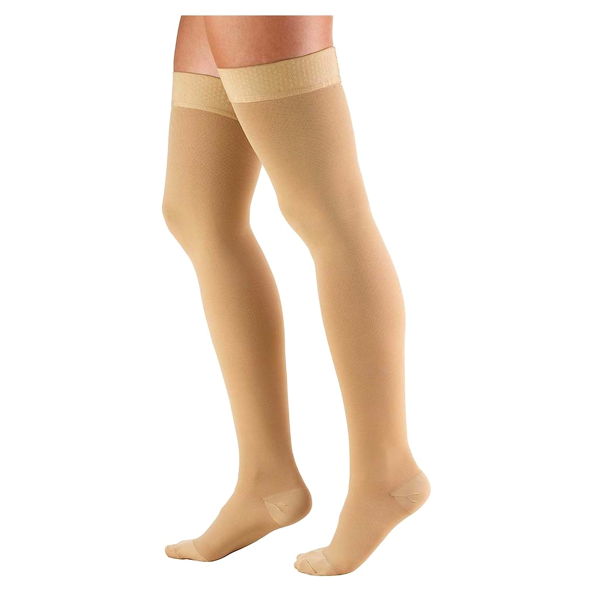 Stockings, Thigh High, Closed Toe, Dot Top: 20-30 mmHg, Beige, Medium