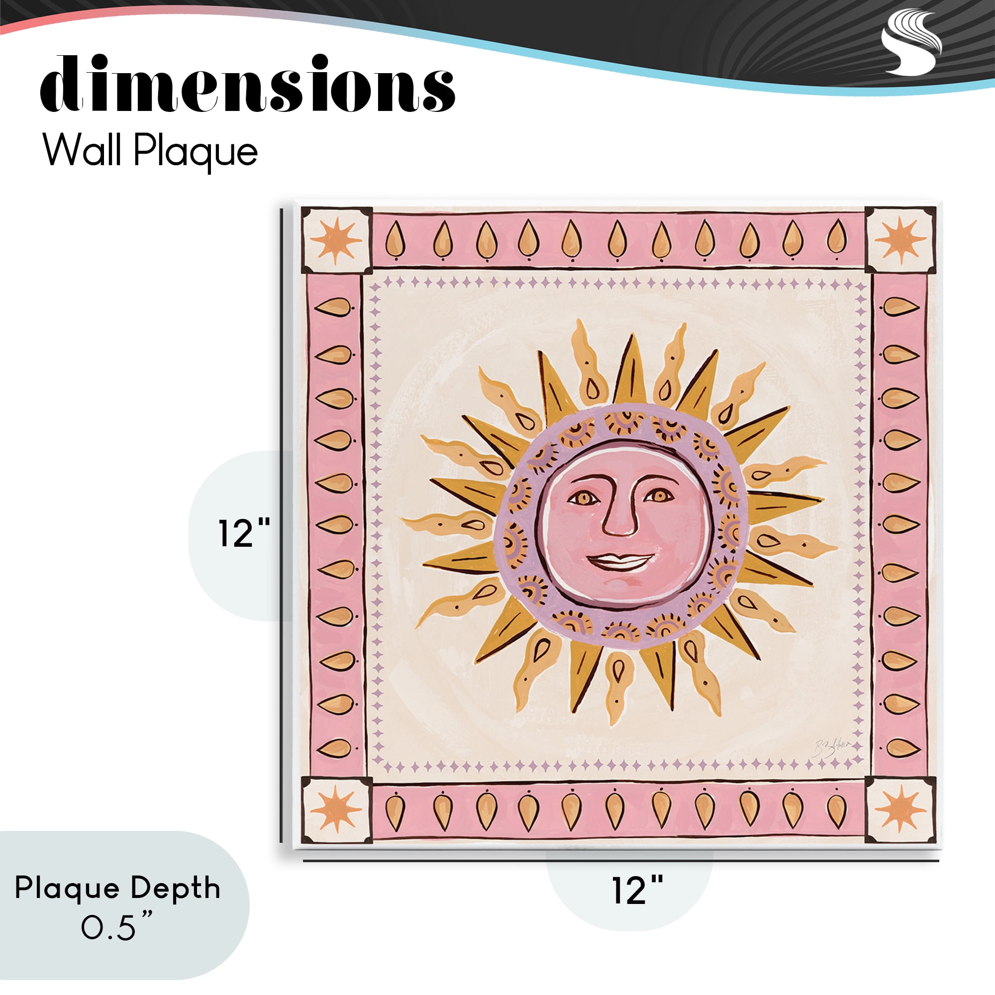 Stupell Industries Smiling Sun with Pink Border Wall Plaque Art, design by Two If By Sea Studios