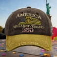 thumbnail image 2 of 250Th Anniversary Hat, 250Th Anniversary, Anniversary, 250Th, Embroidery, Bell, Baseball, Adjustable Strap, Brown Mustard, 1 Pc, Commemorative Headgear, Independence Day, 2 of 5