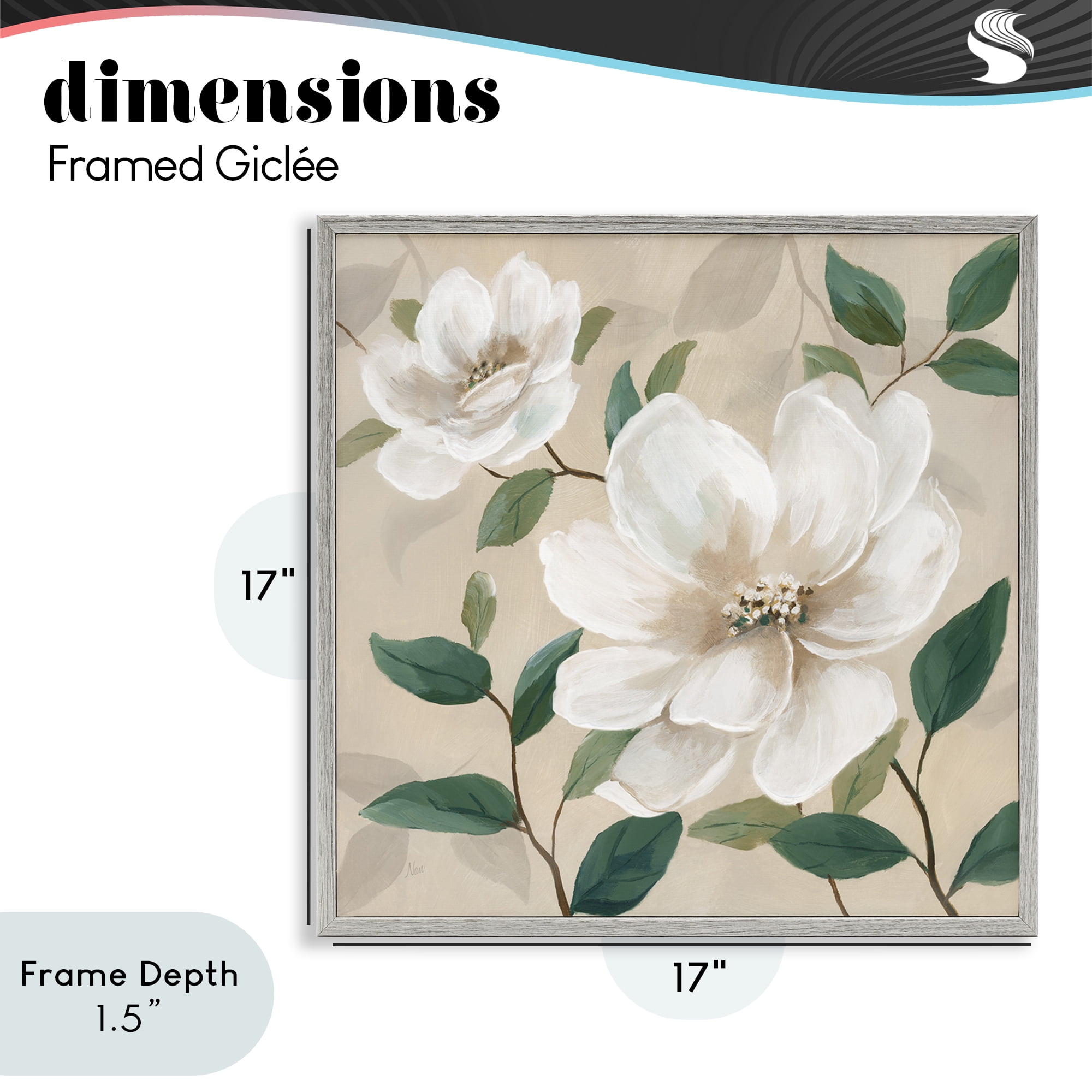 Stupell Industries Serene White Blossom with Leaves Gray Framed Giclee Art, design by Nan
