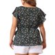 thumbnail image 4 of Blusas de Talla Grande para Mujeres Agnes Orinda, Cuello Redondo, Floral, Cintura con Lazo, Mangas Cortas y Acampanadas, 3X Negro, 4 of 8