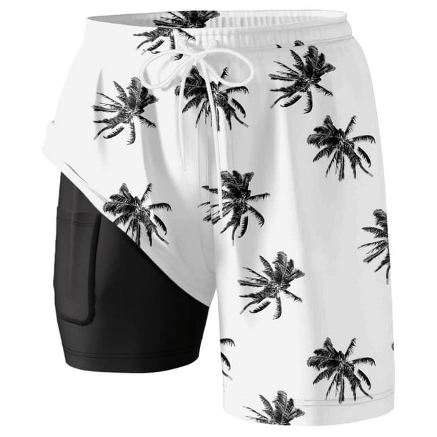 Bañador para hombre con forro compresivo: bañador tipo board short, bolsillos, cintura elástica, estampados coloridos, secado rápido (S-XXXXXL), deportes de playa