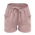 thumbnail image 6 of Riforla Linen Shorts for Women Summer Casual Shorts Drawstring Elastic Waist Bermuda Straight Shorts with Pockets Womens Shorts Light Pink M, 6 of 7