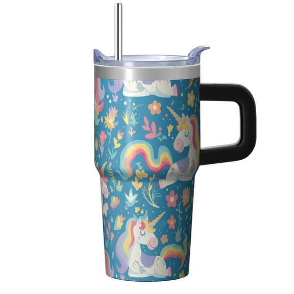 Unicorn 20oz Stainless Steel Tumbler with Handle and Straw – Insulated Travel Cup with Sliding Lid, 360° Full Wrap Printed Mug for Home, Outdoor & Sports Use, Myth