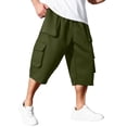 thumbnail image 3 of Inglocry Big and Tall Men's 3/4 Length Cargo Shorts Elastic Waist Drawstring Capri Below Knee Long Shorts with Multi Pockets Army Green 3XL, 3 of 6