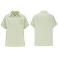 thumbnail image 3 of Women Button Down Short Sleeve Shirts Collared Textured Summer Blouse Casual Tops with Pockets Light Green L, 3 of 7