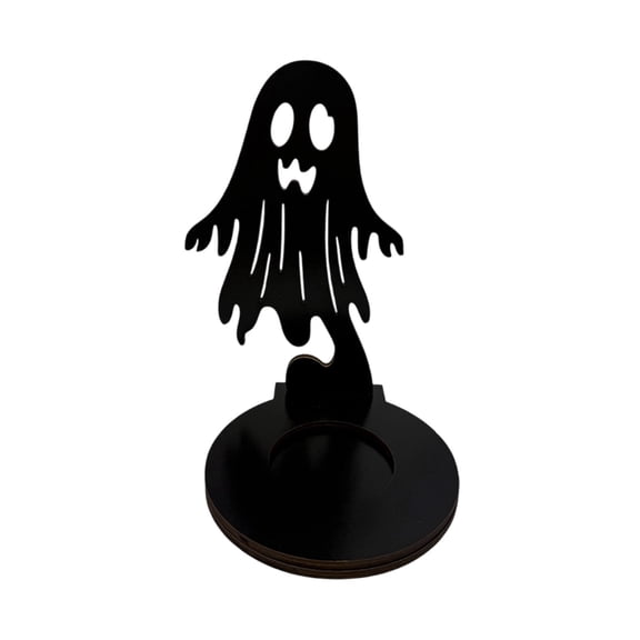 WWG Halloween Wooden Candle Holder, Spooky Silhouette Candlestick Holders for Tea Lights, Solid Wood Tabletop Decor with Hollow Cutout Projection for Fall Decorations, Birthday Gifts for Women