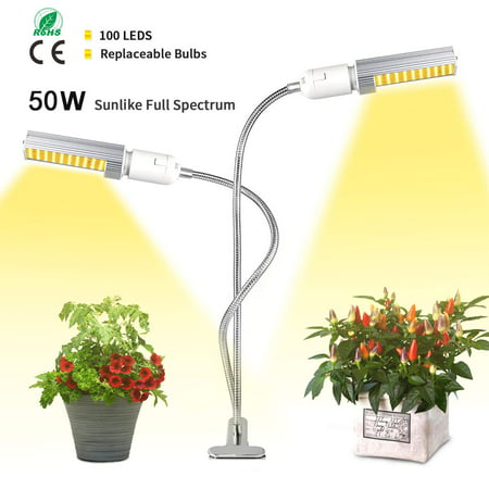 Reactionnx 50W LED Grow Light White, Sunlike 100 LED Full Spectrum Grow Lamp, 2-Switch, 360 Degree Flexible Gooseneck Plant Light for Indoor Greenhouse Hydroponic Plants Seeding, Growing,