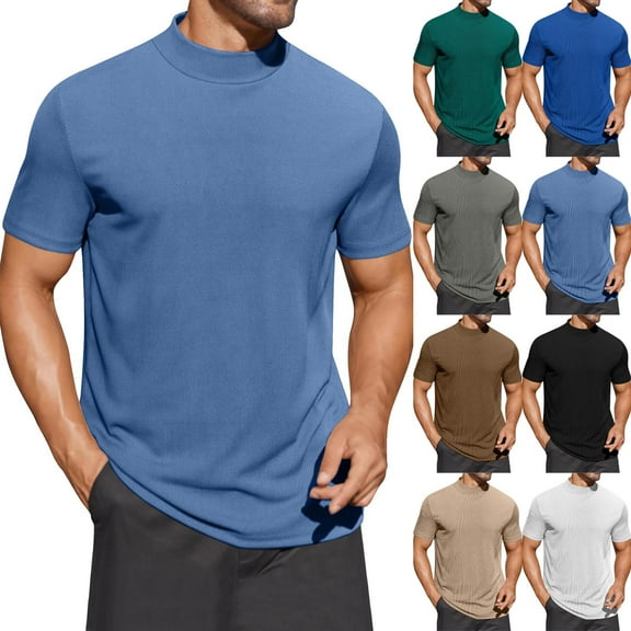 Lightning Prime Today BiZtdJrK Men's Casual Solid Color Tshirts Short Sleeve Round-Neck Blouses Summer Slim Fit Pullover Blouses Basic Tees Tops Brown XL