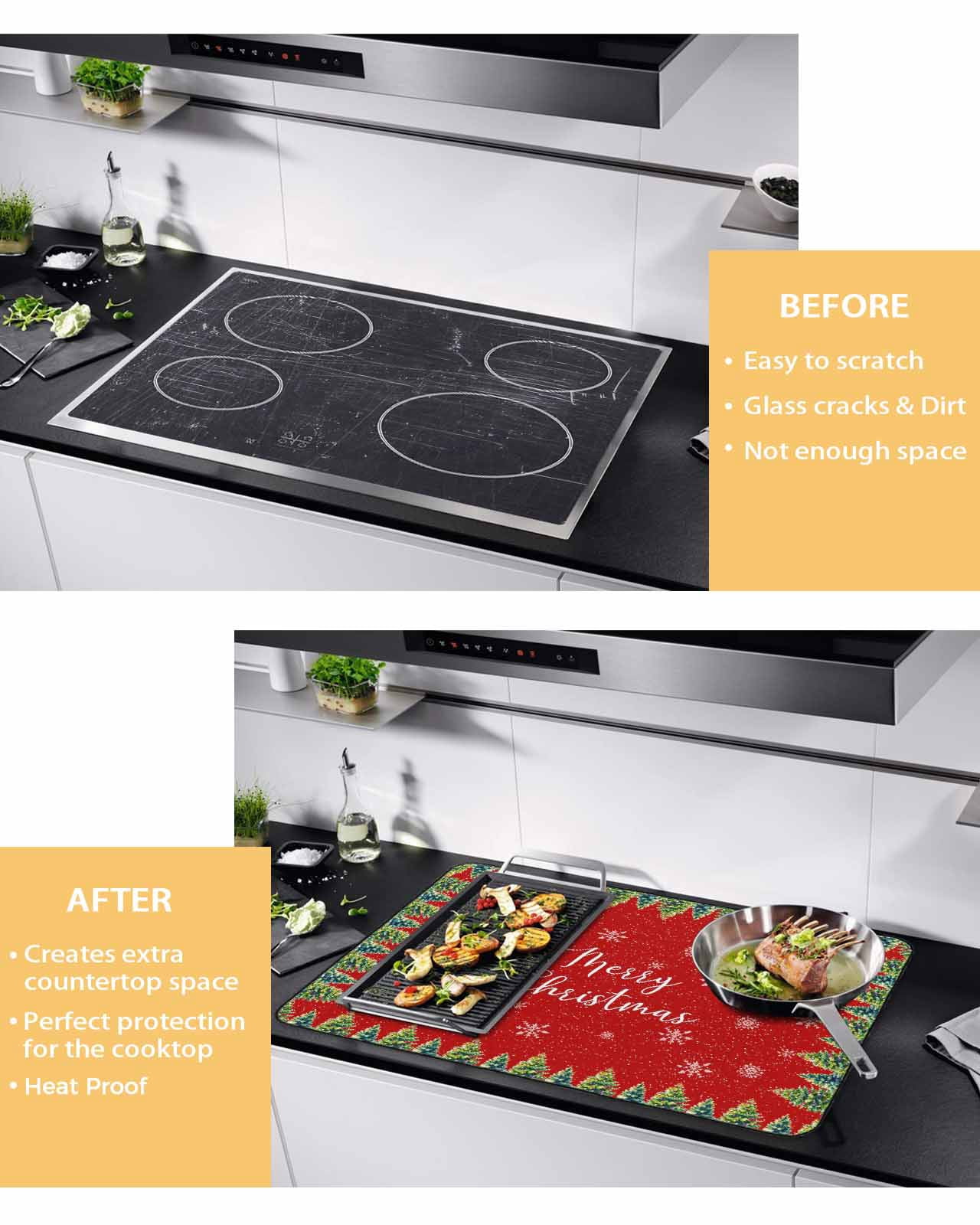Large Induction Cooktop Protector Mat Red Christmas Stove Top Covers for Electric Stove, Xmas Tree Snowflake Farmhouse Winter Decorative Stove Burner Cover Mats, Glass Top Stove Cover