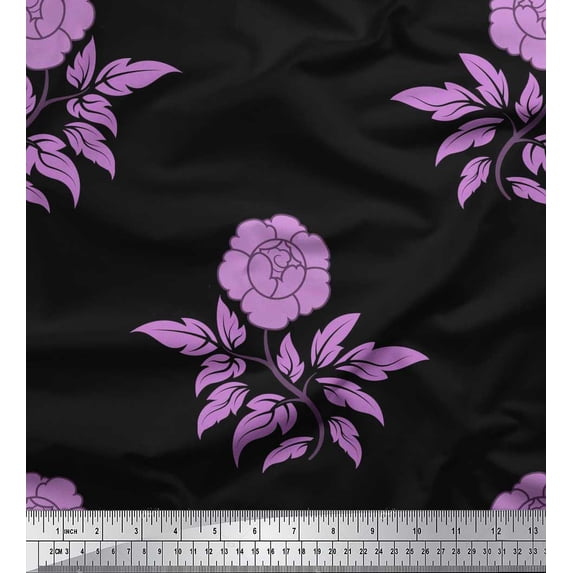 Soimoi Rayon Crepe Fabric Leaves & Floral Artistic Print Sewing Fabric Yard 46 Inch Wide