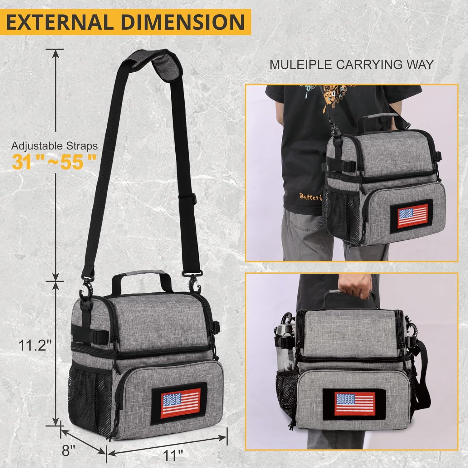 TRIPGEAR 2 Compartment Lunch Bag,Leakproof Insulated with Adjustable Shoulder Strap Flag