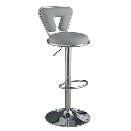 Poundex Adjustable Height & Swivel Barstool in Gray Faux Leather (Set of 2)