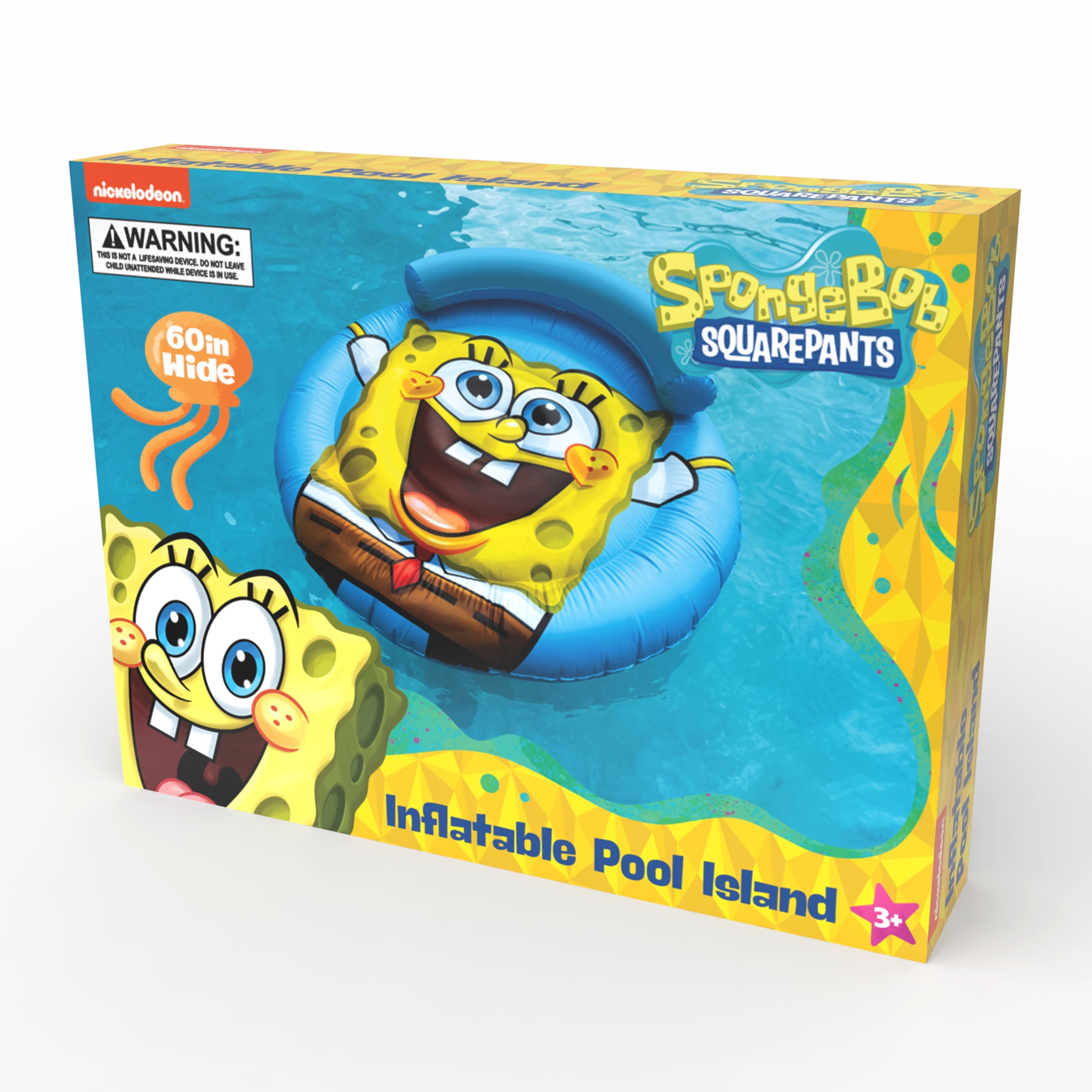 SpongeBob SquarePants 60" Pool Island Inflatable Pool Float with Detachable Headrest, Inflatable Water Fun, Ages 3+