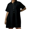 thumbnail image 2 of Antinious Women Short Sleeve Collared Solid Button Pocket Loose Dress, 2 of 5