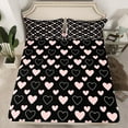 thumbnail image 2 of Manfei Teens Kawaii Love Heart 4pcs Bed Sheets for Teens Boys Girls,Valentine's Day King Sheets,Black Pink Super Cozy Sheet Set,Microfiber Bedroom Decor, 2 of 7