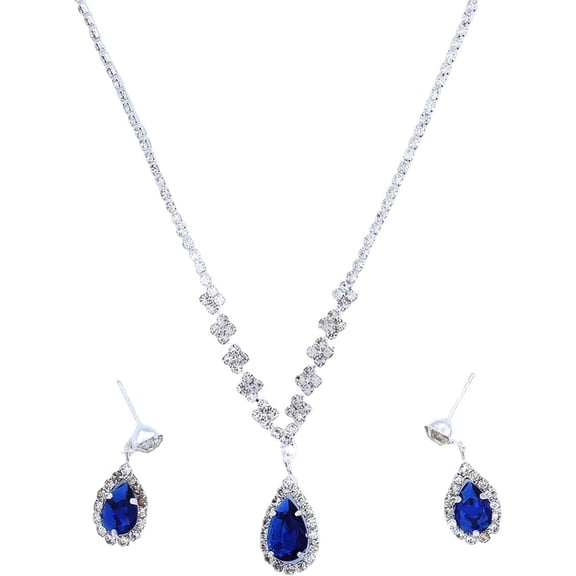 Trendy Blue Jewelry Sets for Women Sparkly Rhinestone Dangle Earrings Charm Black Crystal Pendant Necklaces Dainty Formal Prom Jewelry Accessories