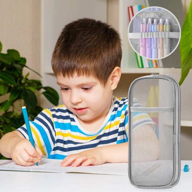 Large Capacity Double Layer Mesh Pencil Case for Students - Transparent Zipper Pouch for School Supplies, Portable Handheld Storage Bag