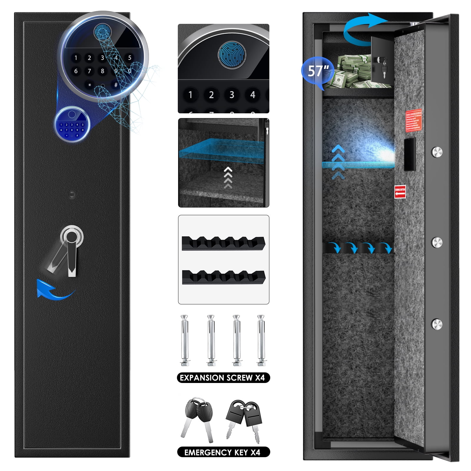 TELAM Biometric Gun Safe for 5 Rifle Gun,QuickAccess with Fingerprint
