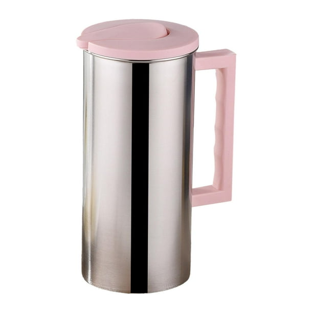 Jarra de jugo de acero inoxidable de 1,6 l y tapa con asa Jarra de leche de metal Agua Rosado