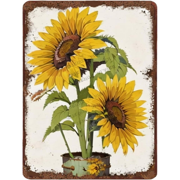 Sunflower Rustic Farmhouse Metal Flower Wall Decor Outdoor Boho Art, 12x16 In Retro Aluminum Sign,Decorative Tins for Home Office,Garden Sign Decor, Wall Art for Bedroom Teen Girl