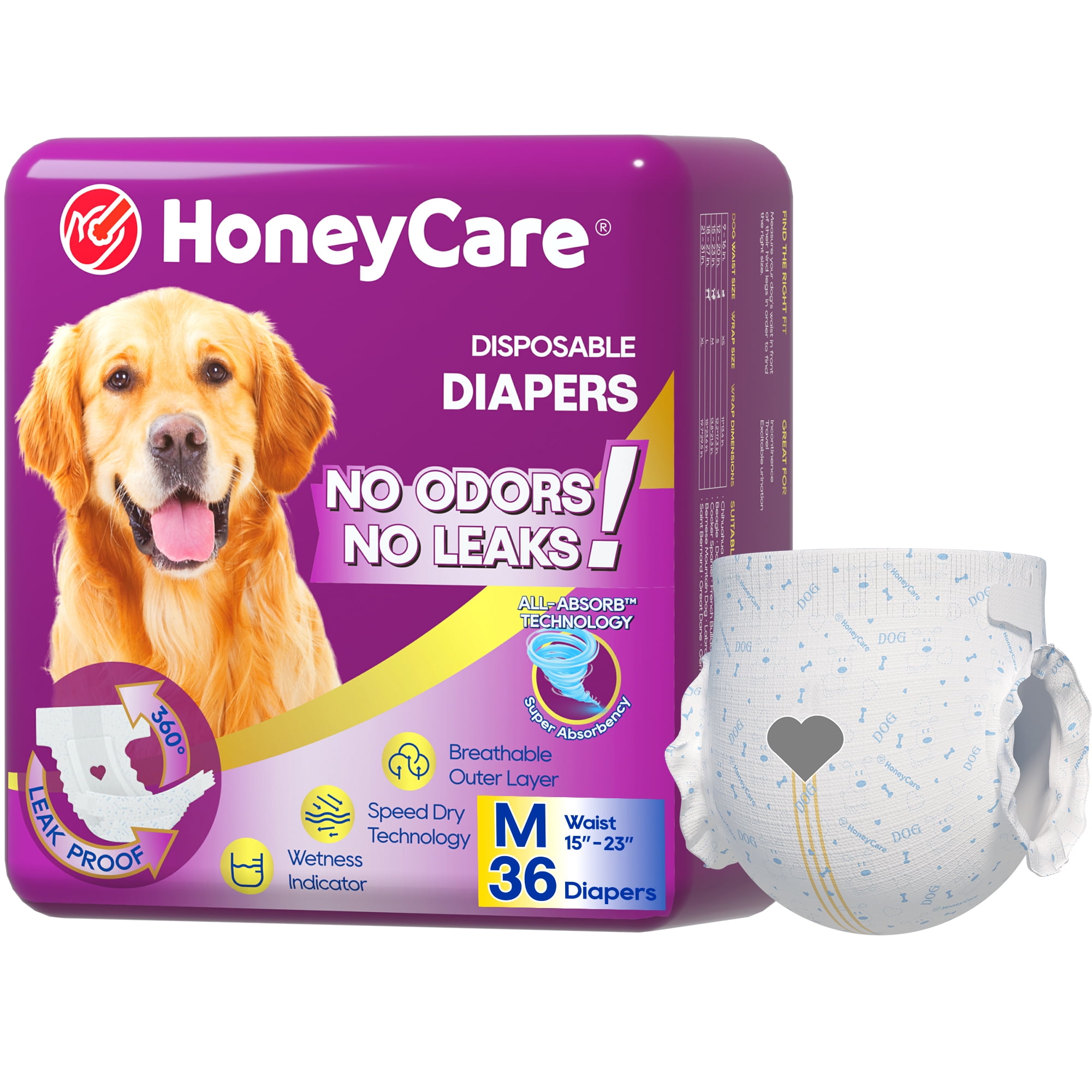 Honey Care All-Absorb A30 Disposable Female Dog Diapers Size m, 36 Count, Super Absorbent
