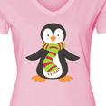 thumbnail image 4 of Inktastic Cute Penguin, Penguin With Striped Scarf Women's V-Neck T-Shirt, 4 of 5