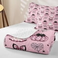 thumbnail image 4 of Homewish Halloween Cute Ghost Quilt King for Girls, Polka Dot Bow Spider Web King Coverlet Set, Light Pink Black, 3 Pieces 1 Bedspread and 2 Pillowcases, 4 of 7