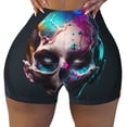 thumbnail image 2 of Rateoe Modern Abstract Colorful Skull B Printed Power Workout Shorts for Women Tummy Control Squat Proof Ribbed Thick Seamless Scrunch Active Short-Large, 2 of 8