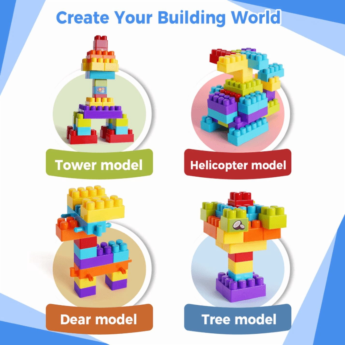 Large Classic Building Blocks Set for Kids Toddlers, Basic STEM Educational Building Bricks Kit, Safe Creative Toys Birthday Gift for Age 3+（370 Pcs）