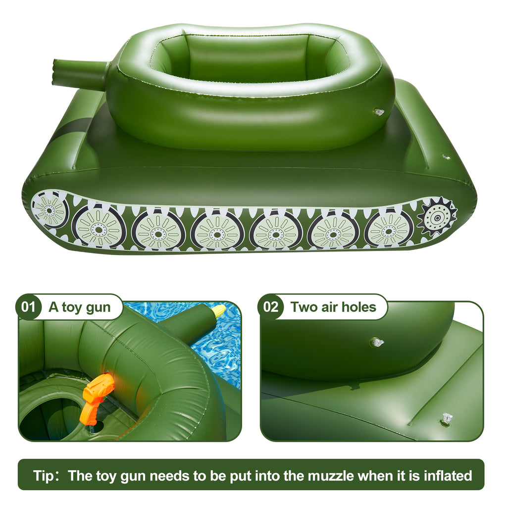 Giant Inflatable Tank Toys Ride On Pool Float for Kids & Adults (1 Pack), Blow Up Tank Pool Floating Inflatable Lounger with Functional Pump-Action Water Cannon for Ages 5+ - image 3 of 9