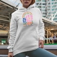 thumbnail image 2 of Distressed Find the Beauty in Every Day - Boho Rainbow & Flowers Art Merch Gift, White Hooded Sweatshirt or Hoodie, Small, 2 of 5