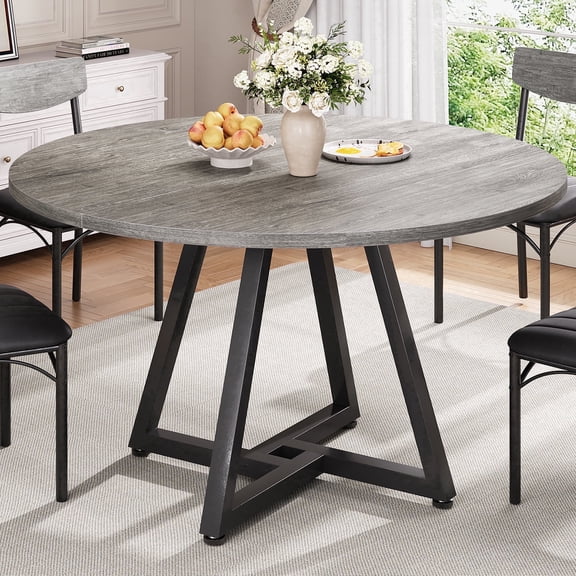 Hijob 42in Round Dining Table for 4, Kitcen Table Sturdy Wood Kitchen & Dining Room Furniture, Gray(except chair )