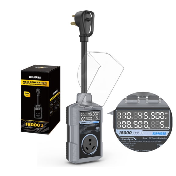Kohree 30 Amp RV Surge Protector, 18,000 Joules with Circuit Analyzer Large LED Display Auto High/Low Voltage Protection for RV Camper Travel Trailer