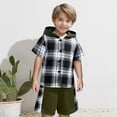 thumbnail image 2 of Gbsyewxs Boys Outfits Sets 2 Piece Short Sleeve Tops And Shorts Pachwork Plaid Hooded Casual Summer Toddler Outfits Green Size 5-6 Years, 2 of 6