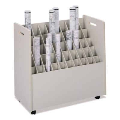 Safco 50 Compartment Mobile Wood Roll Files Storage in Putty