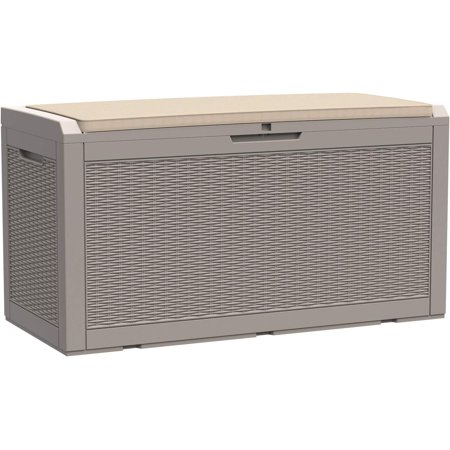 100 Gallon Deck Box Waterproof Outdoor Storage Bench Resin Pool Towel Storage Bin Porch Delivery Box With Seat Cushion  Gray