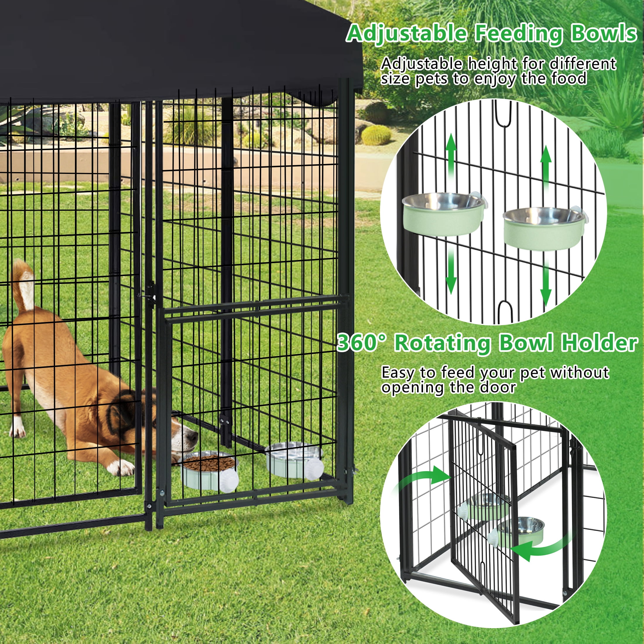 Txh001 Dog Kennel Outside, 4ft x 4.2ft x 4.5ft Outdoor Kennel with Roof and Feeding Bowls for Dogs Outdoor Dog Enclosure